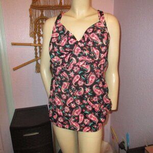 Lands' End Wrap Underwire Tankini Top Size 26W Swim Underwire UPF Bra V-Neck NWT